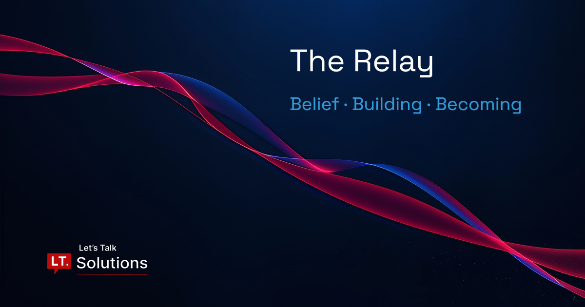 Abstract illustration representing the relay of belief, building, and becoming